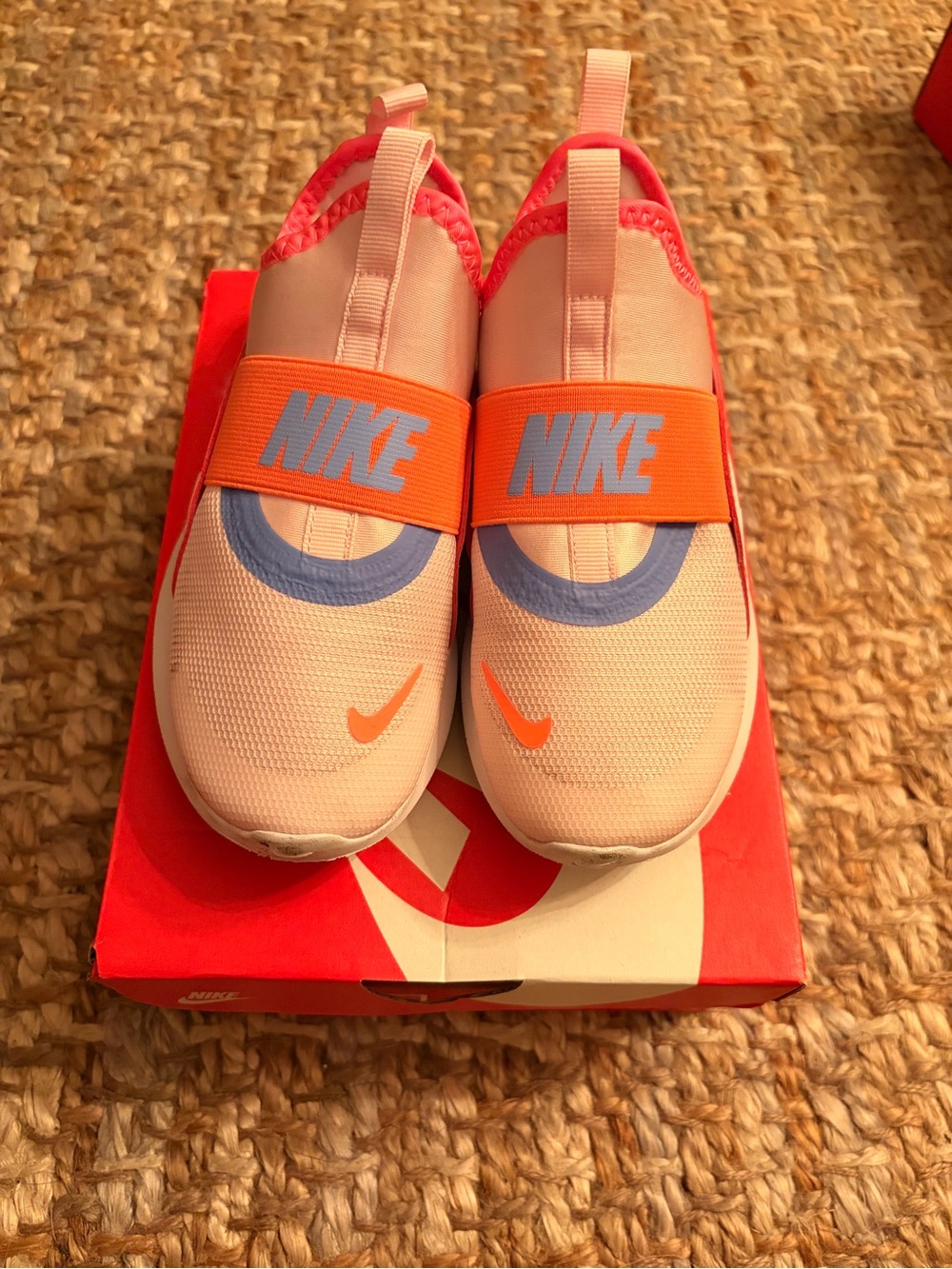 Nike Kids Slip-On Sneakers - Light Pink with Orange and Blue Accents